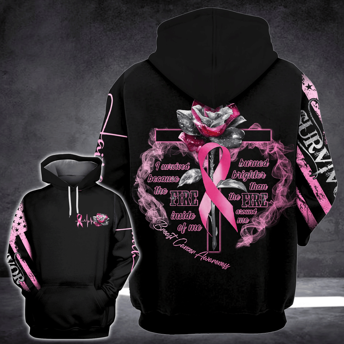 T-shirt et sweat à capuche « Croix Rose Cancer du Sein » - Sensibilisation au cancer du sein (0822)