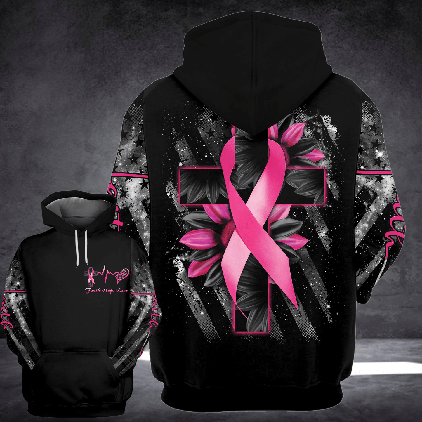 T-shirt et sweat à capuche Faith Cross Sunflower Breast Cancer - Sensibilisation au cancer du sein (0822)