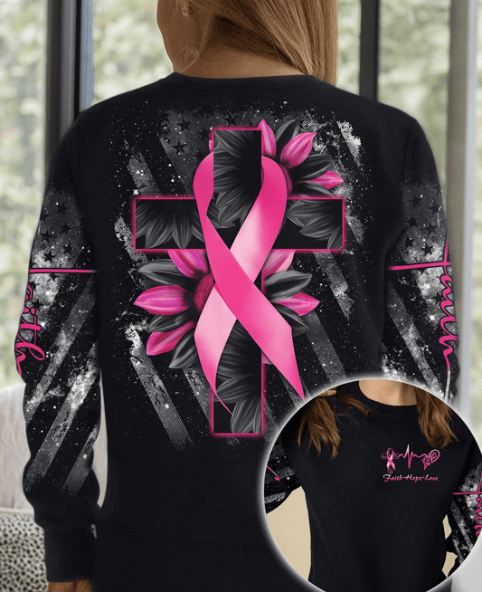 T-shirt et sweat à capuche Faith Cross Sunflower Breast Cancer - Sensibilisation au cancer du sein (0822)