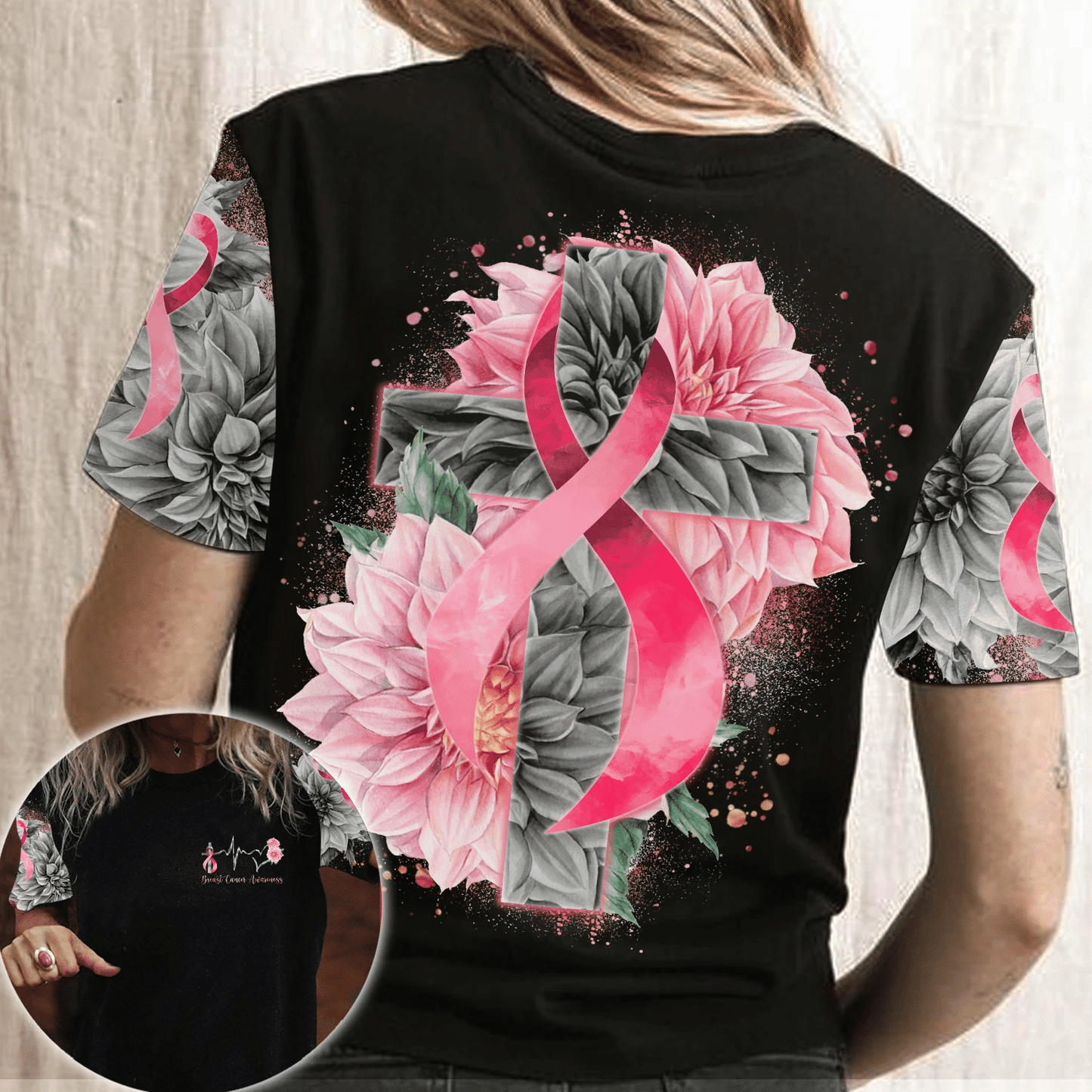 Herzschlag-Rosa Schleife – T-Shirt und Hoodie zur Sensibilisierung für Brustkrebs 0822