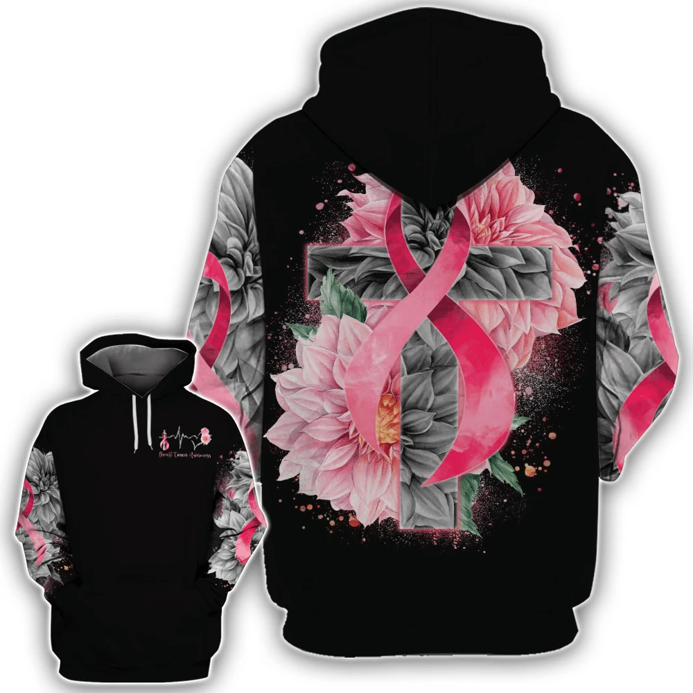 Herzschlag-Rosa Schleife – T-Shirt und Hoodie zur Sensibilisierung für Brustkrebs 0822