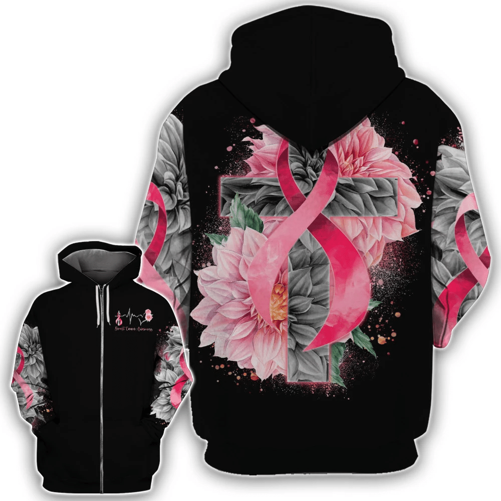 Herzschlag-Rosa Schleife – T-Shirt und Hoodie zur Sensibilisierung für Brustkrebs 0822