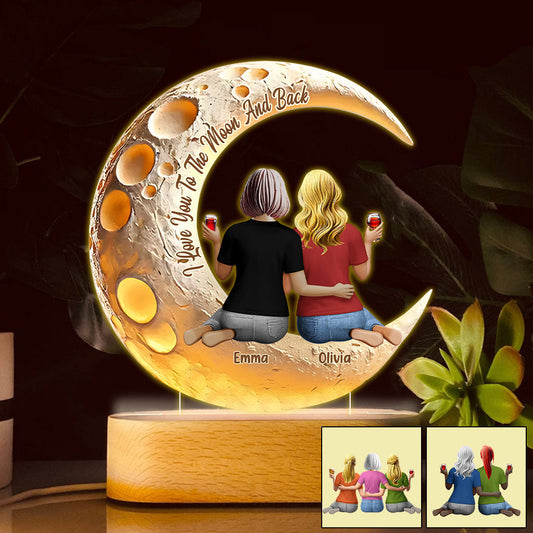 I Love You To The Moon And Back - Personalized Mother Shaped Plaque Light Base