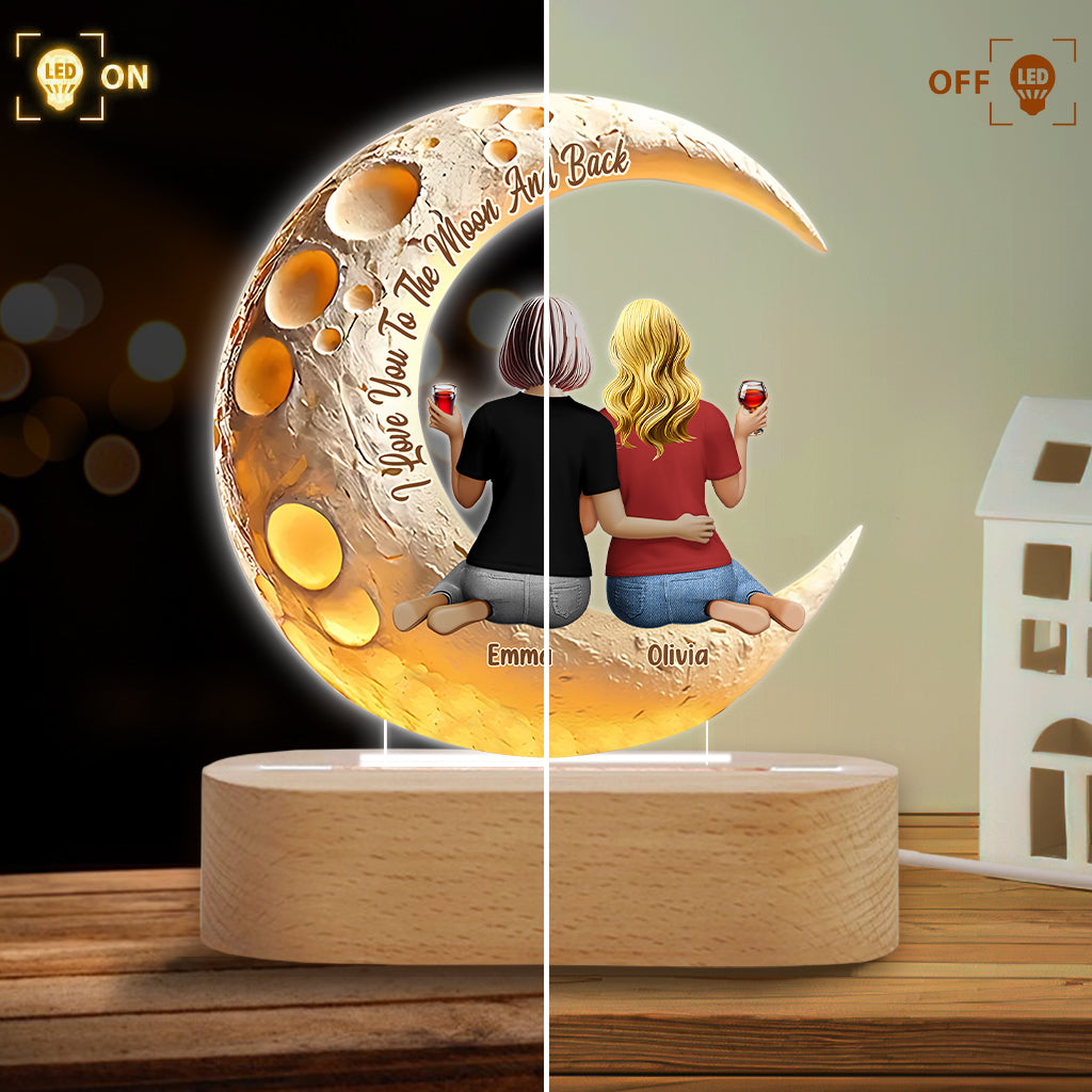I Love You To The Moon And Back - Personalized Mother Shaped Plaque Light Base