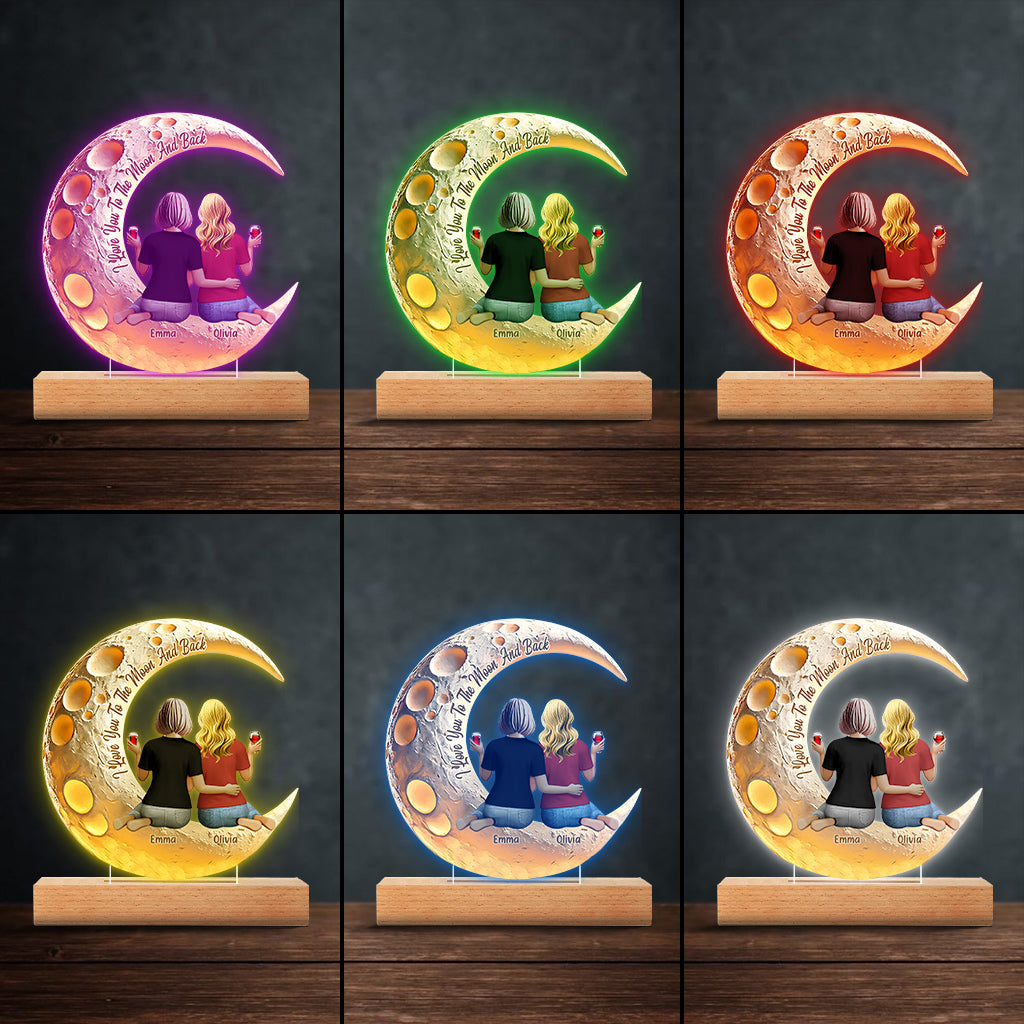 I Love You To The Moon And Back - Personalized Mother Shaped Plaque Light Base