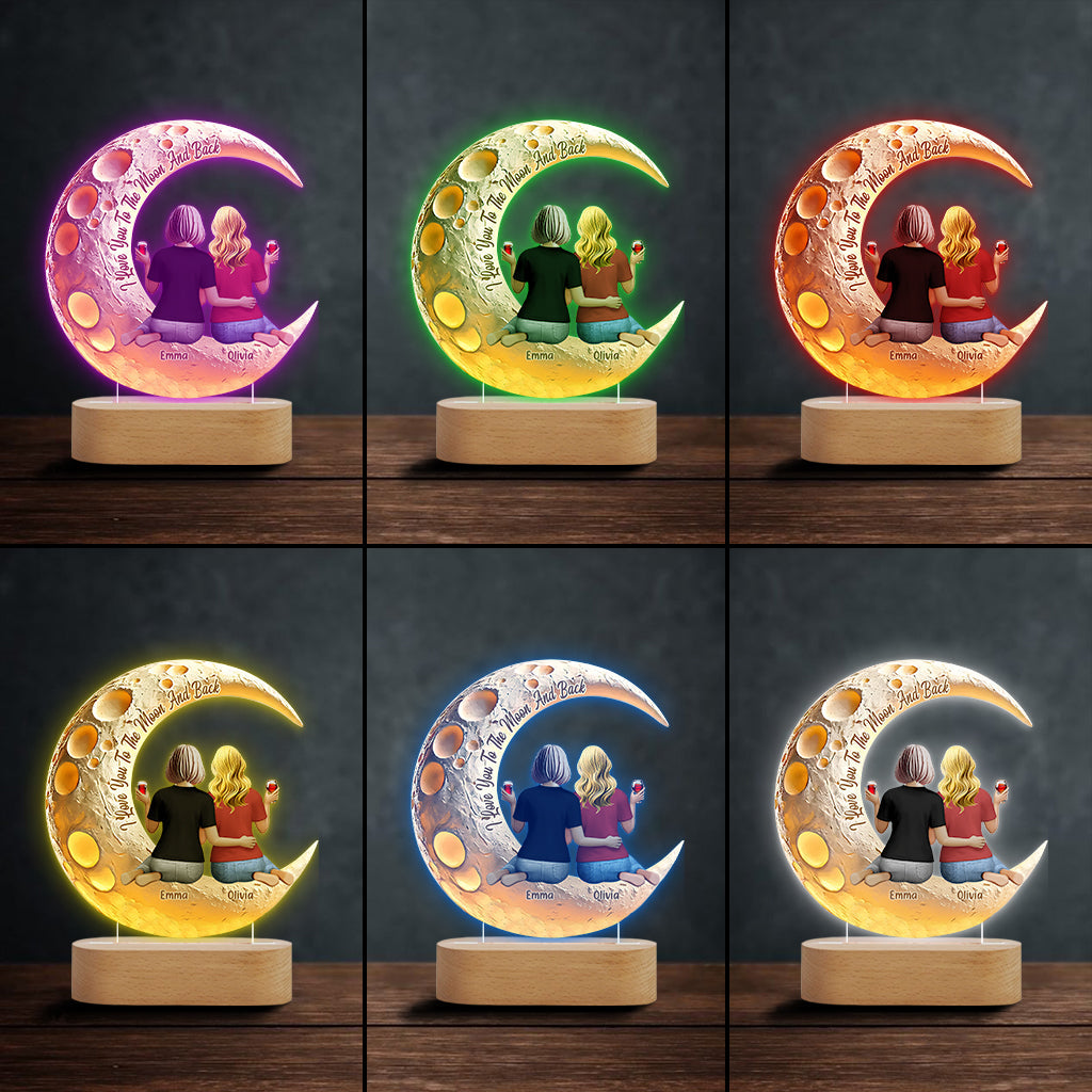 I Love You To The Moon And Back - Personalized Mother Shaped Plaque Light Base