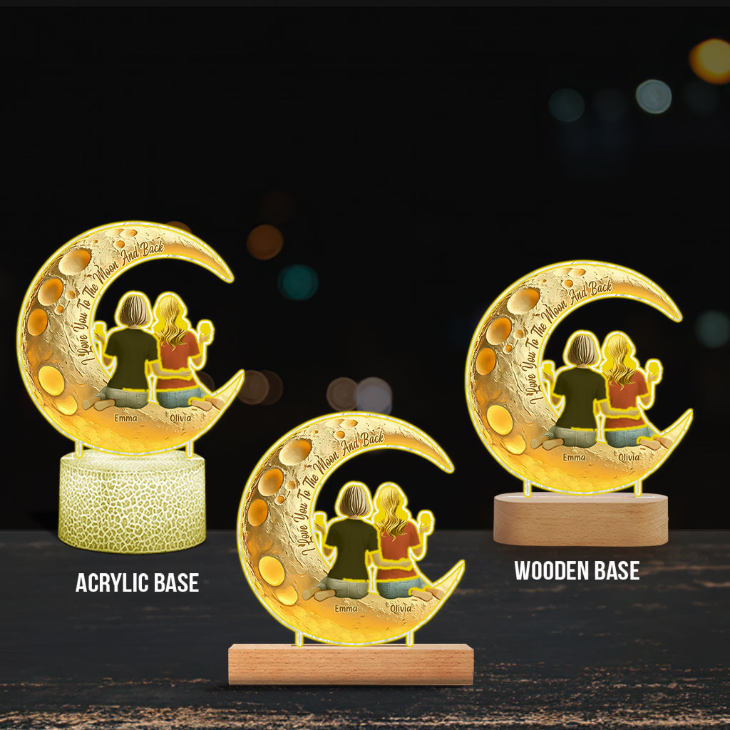 I Love You To The Moon And Back - Personalized Mother Shaped Plaque Light Base