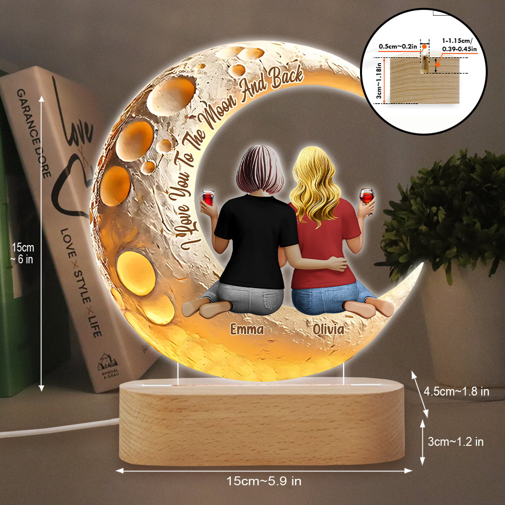 I Love You To The Moon And Back - Personalized Mother Shaped Plaque Light Base