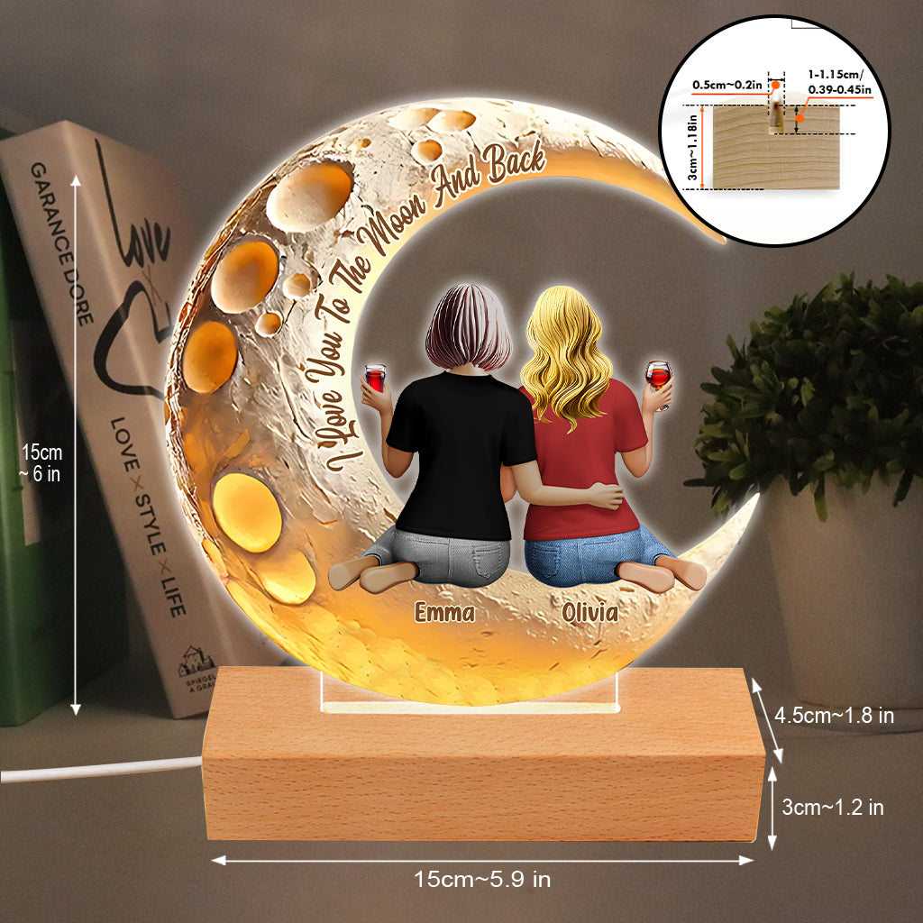I Love You To The Moon And Back - Personalized Mother Shaped Plaque Light Base