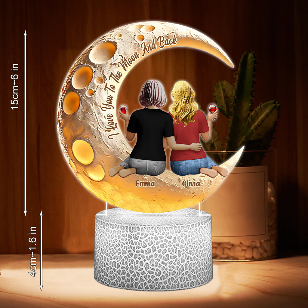I Love You To The Moon And Back - Personalized Mother Shaped Plaque Light Base