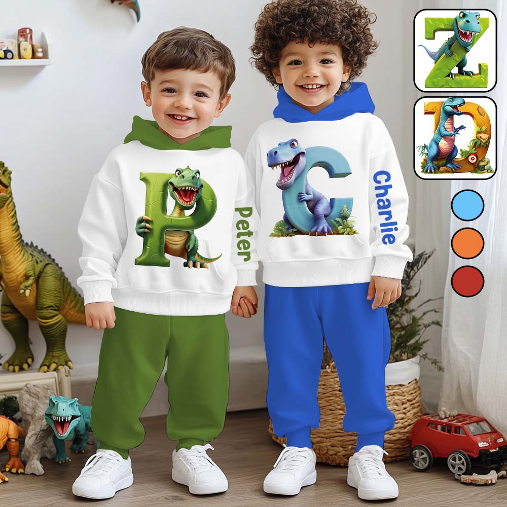 Alphabet des lettres dinosaures - Sweat à capuche et pantalon de jogging personnalisés pour enfant