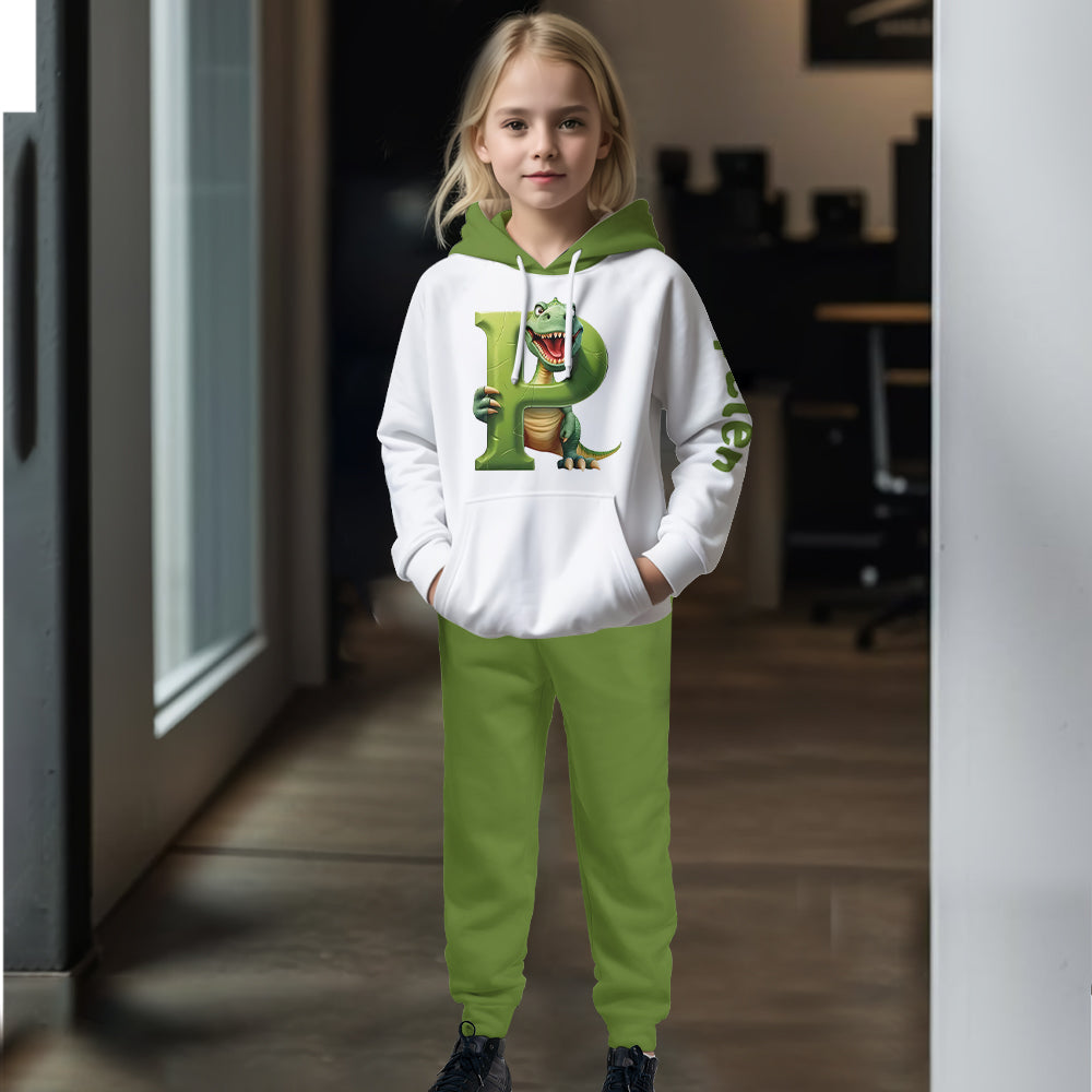 Alphabet des lettres dinosaures - Sweat à capuche et pantalon de jogging personnalisés pour enfant