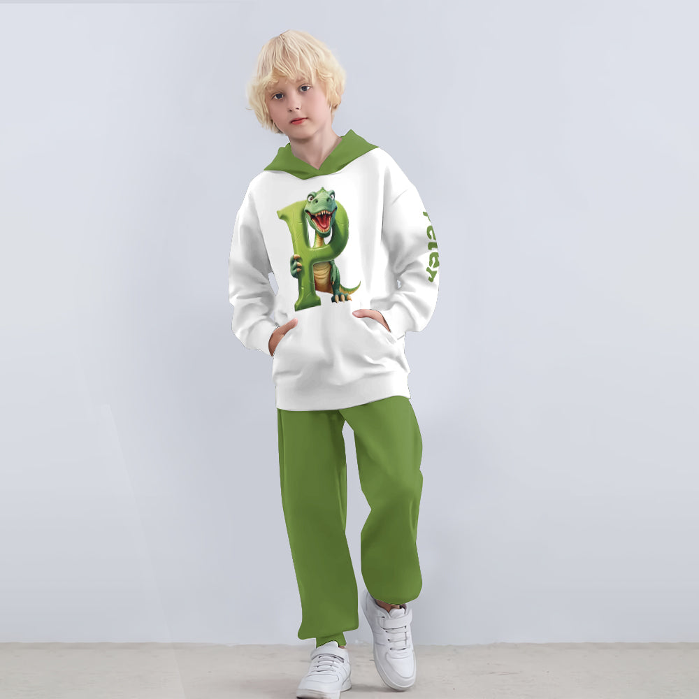 Alphabet des lettres dinosaures - Sweat à capuche et pantalon de jogging personnalisés pour enfant