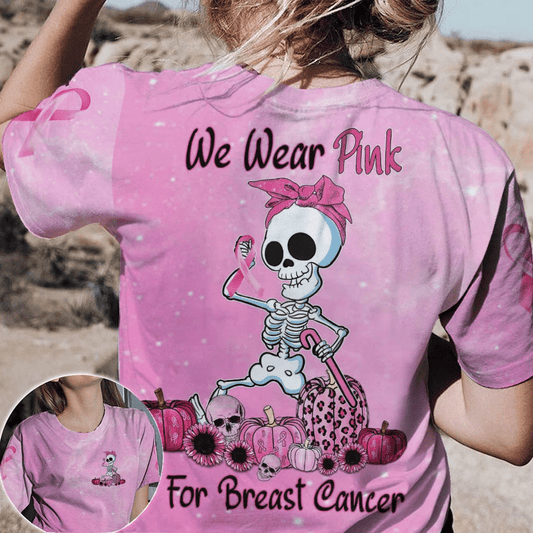 Nous portons du rose pour la sensibilisation au cancer du sein - T-shirt et sweat à capuche imprimés sur toute la surface pour la sensibilisation au cancer du sein 0822