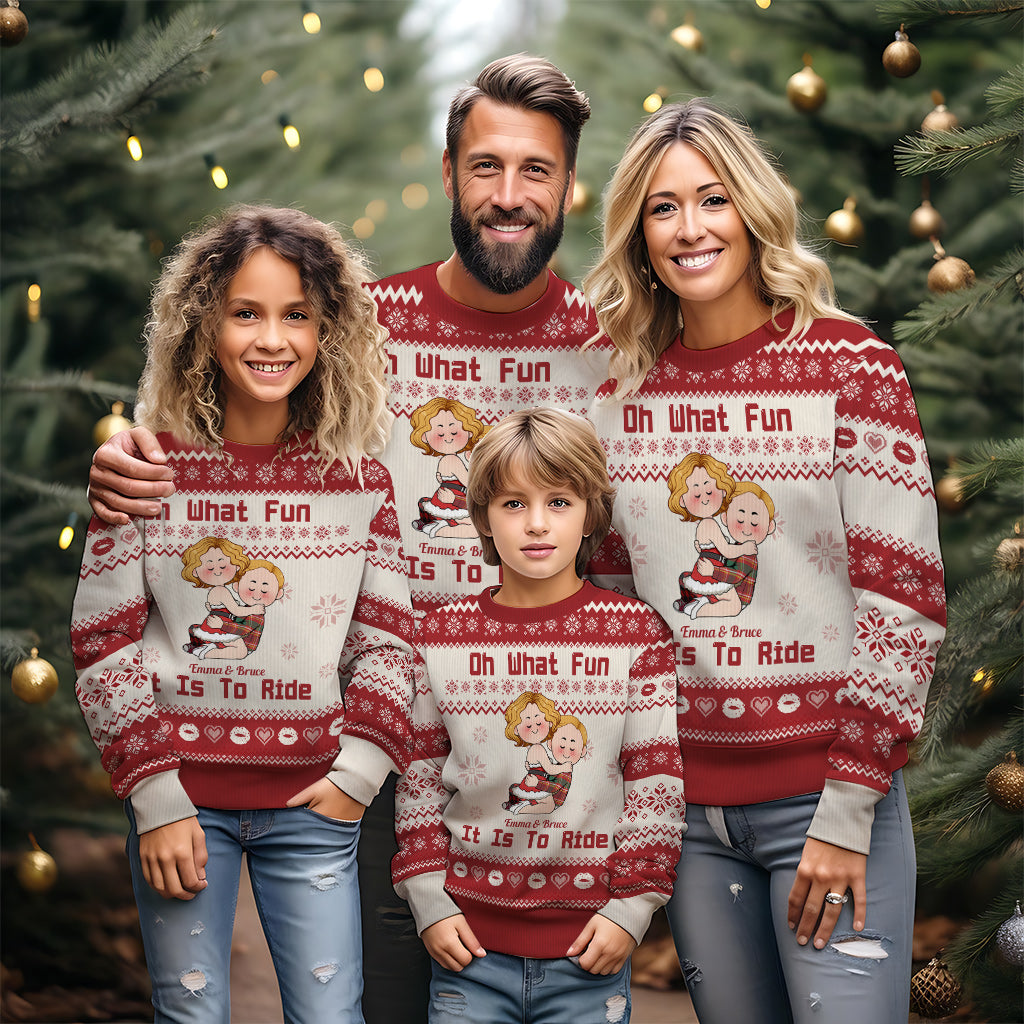 Oh What Fun It Is To Ride - Personalized Couple Ugly Sweater