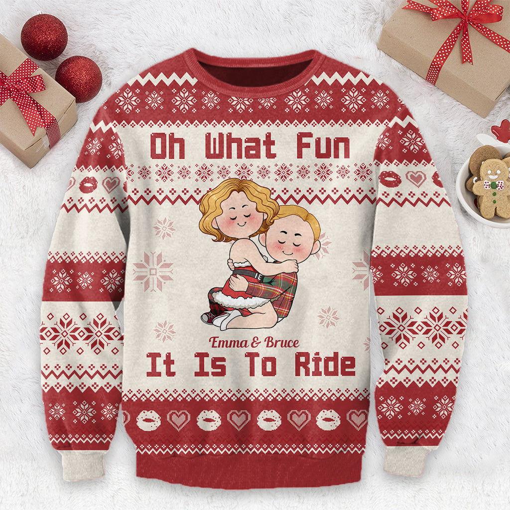 Oh What Fun It Is To Ride - Personalized Couple Ugly Sweater