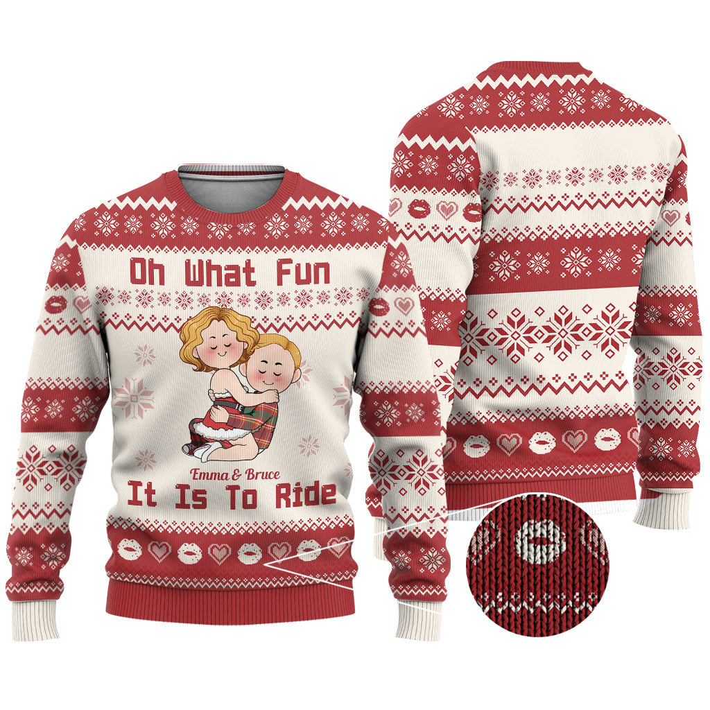Oh What Fun It Is To Ride - Personalized Couple Ugly Sweater