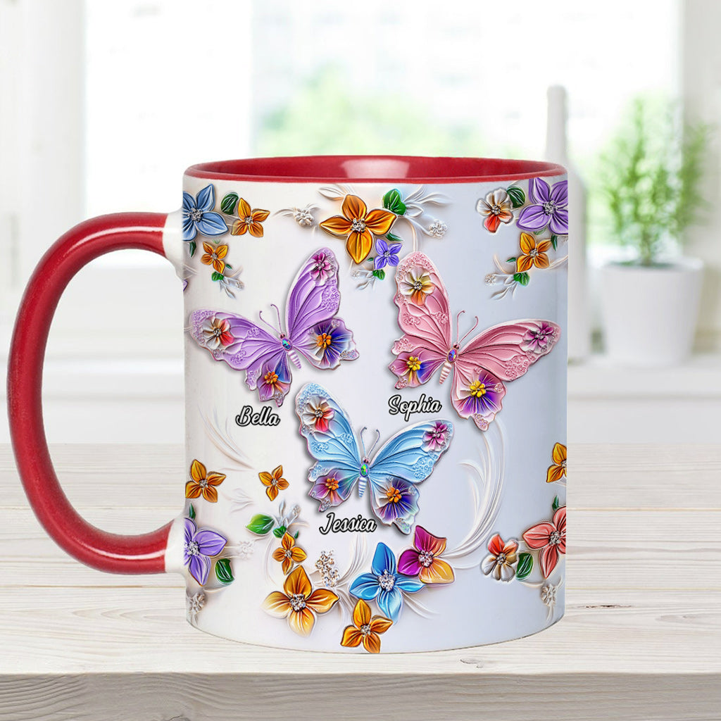 Sisters Are Like Butterflies - Personalized Bestie Accent Mug