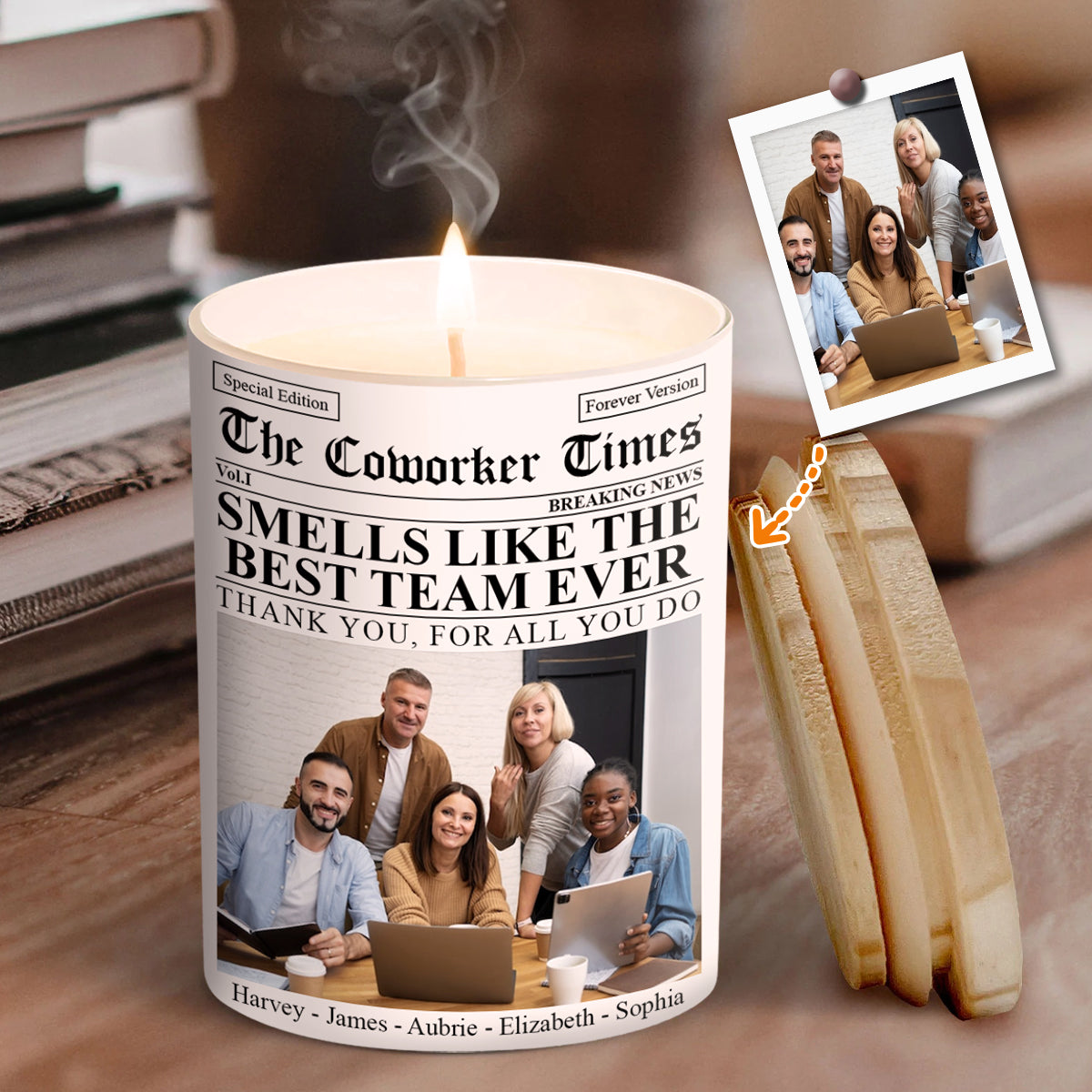 The Co-workers Times Meilleure équipe de tous les temps - Bougie personnalisée pour collègues avec couvercle en bois