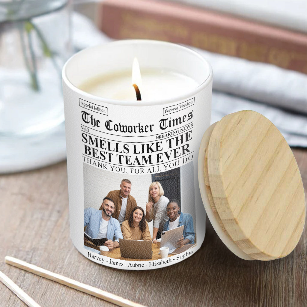 The Co-workers Times Meilleure équipe de tous les temps - Bougie personnalisée pour collègues avec couvercle en bois