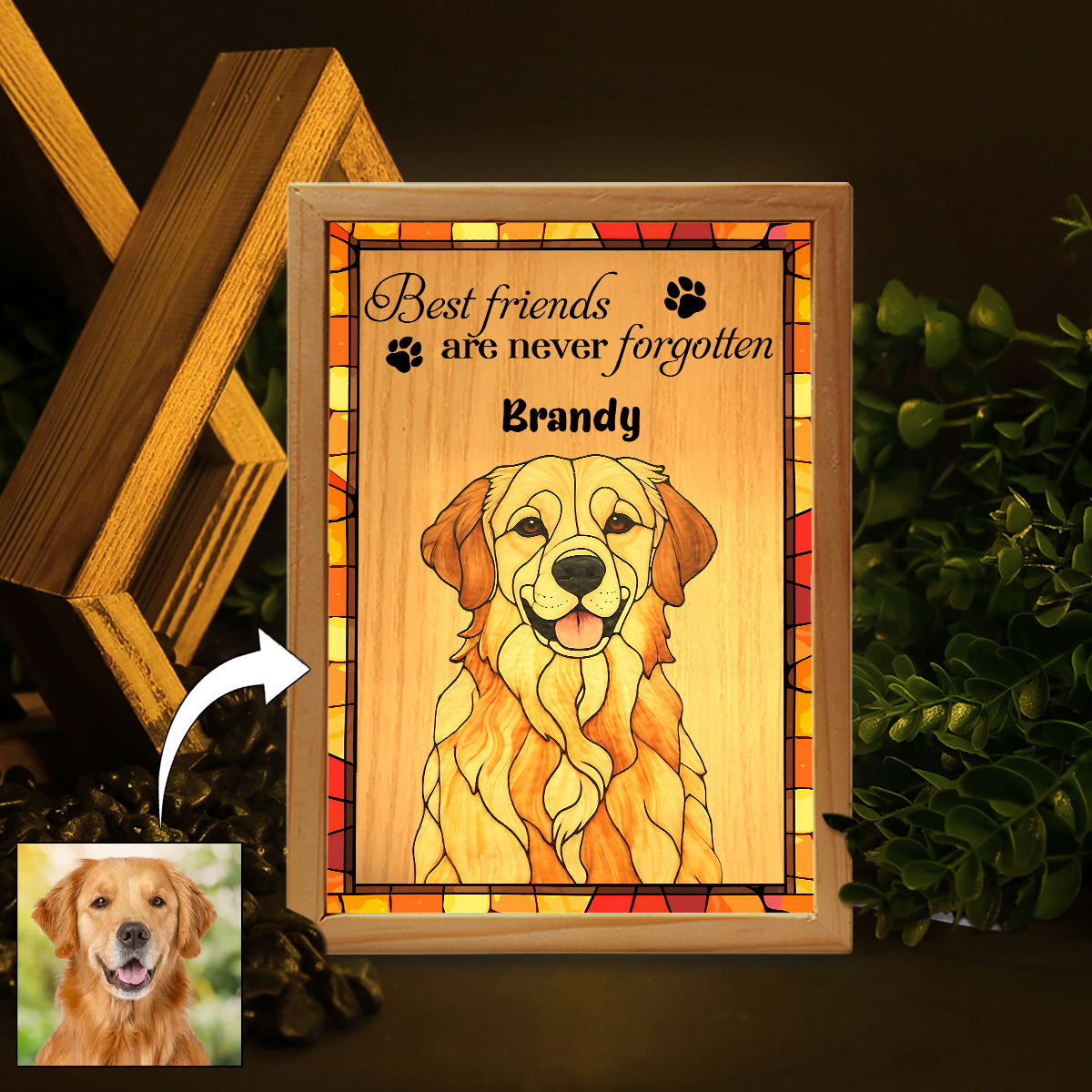 Les meilleurs amis ne sont jamais oubliés - Cadre photo lumineux personnalisé pour chien
