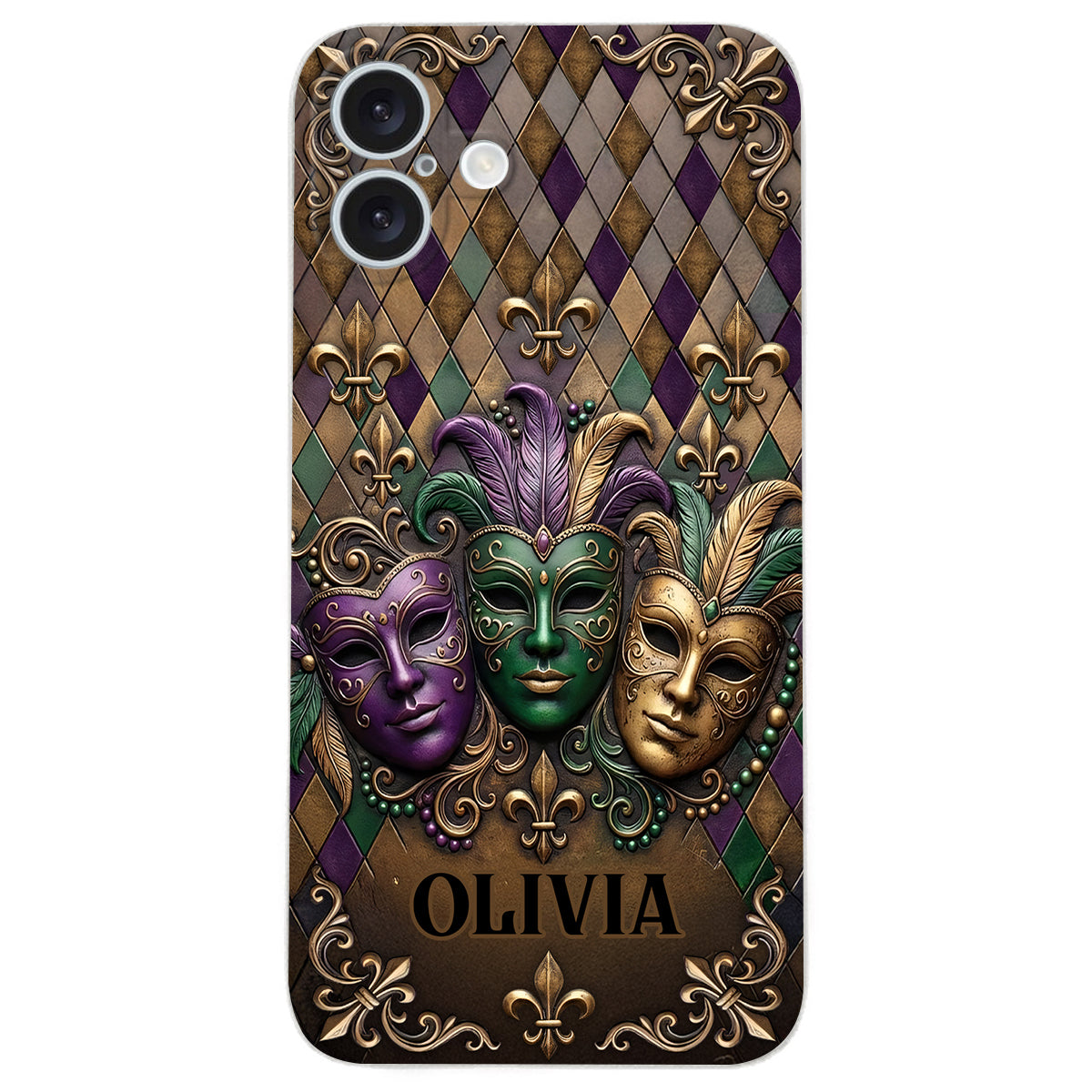 Mardi Gras Fleur de Lis - Étui de téléphone en cuir personnalisé Mardi Gras