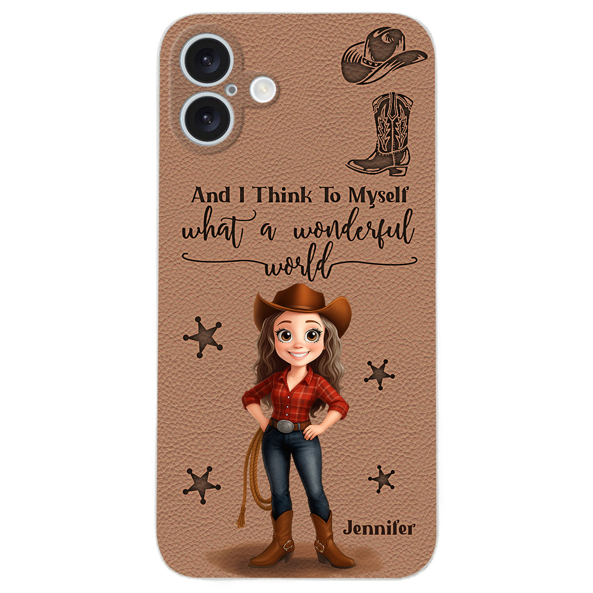 Cowgirl What A Wonderful World - Étui de téléphone en cuir personnalisé Cowgirl