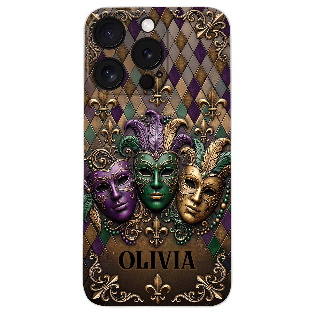 Mardi Gras Fleur de Lis - Étui de téléphone en cuir personnalisé Mardi Gras