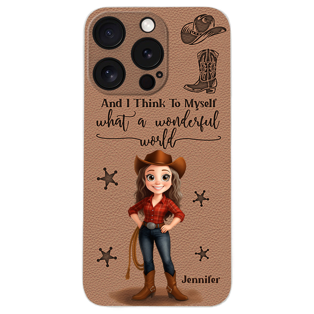 Cowgirl What A Wonderful World - Étui de téléphone en cuir personnalisé Cowgirl