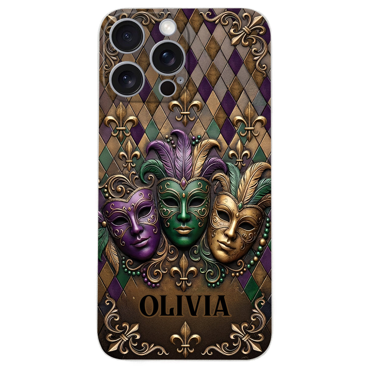 Mardi Gras Fleur de Lis - Étui de téléphone en cuir personnalisé Mardi Gras