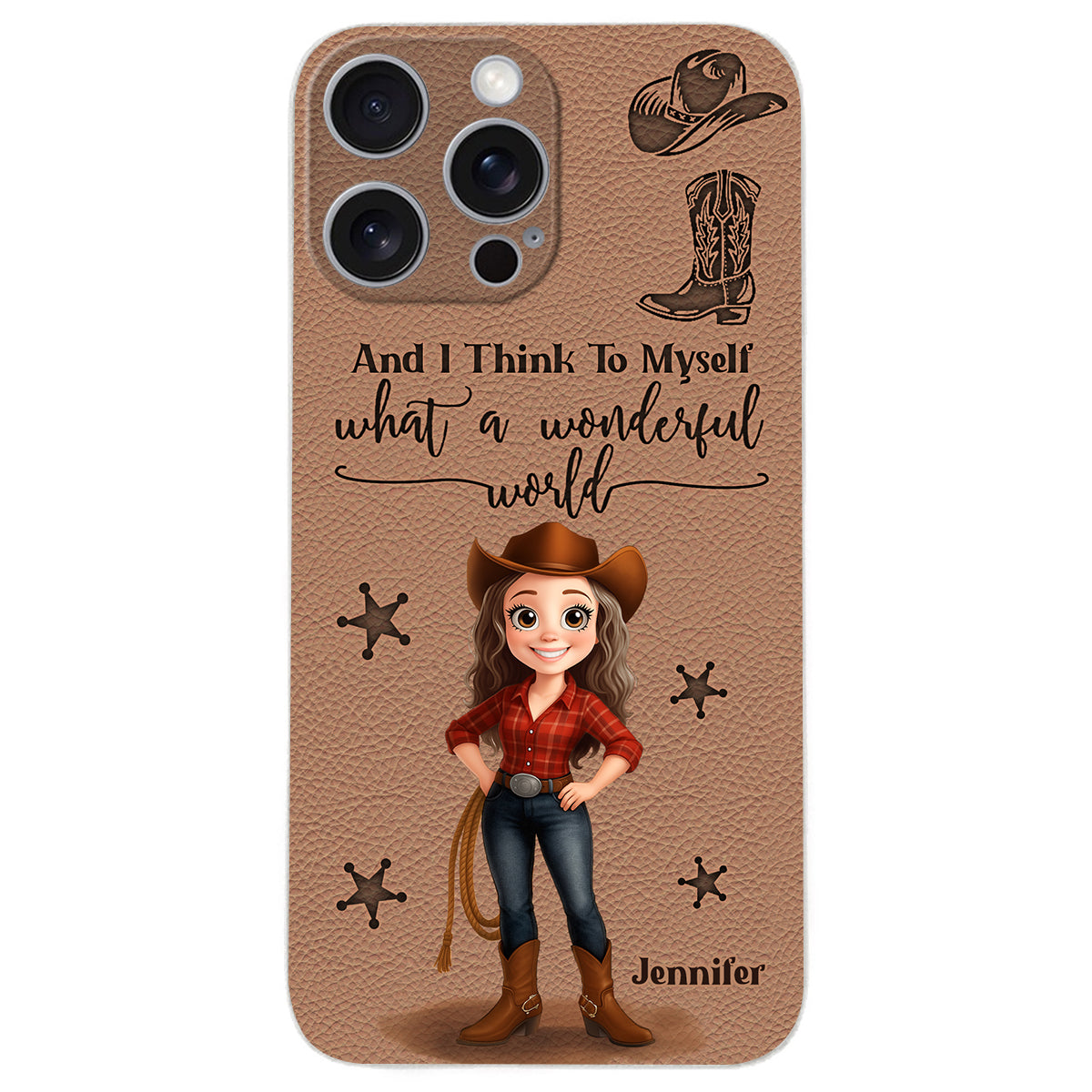 Cowgirl What A Wonderful World - Étui de téléphone en cuir personnalisé Cowgirl
