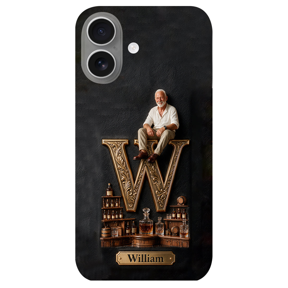 Alphabet Initial For Whiskey, Bourbon... Lovers - Personalized Whisky 3D Embossed Leather Phone Case