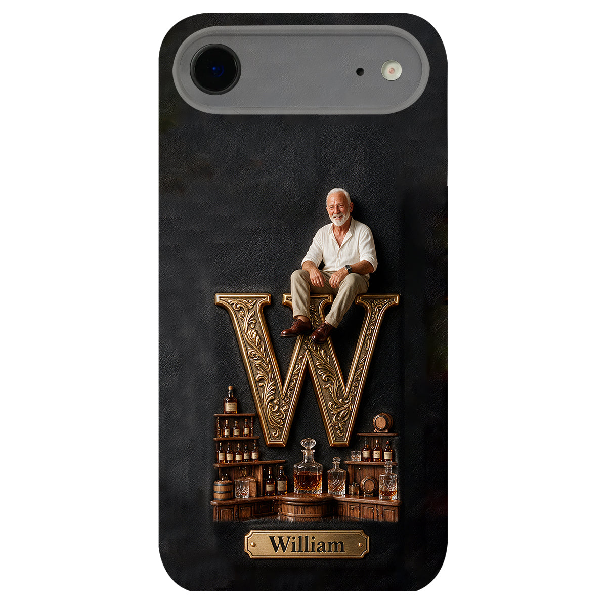 Alphabet Initial For Whiskey, Bourbon... Lovers - Personalized Whisky 3D Embossed Leather Phone Case