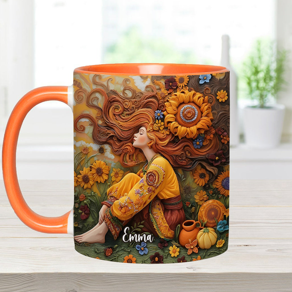Hippie-Mädchen, Hippie-Seele, Frieden, Liebe – Personalisierte Tasse mit Hippie-Akzent
