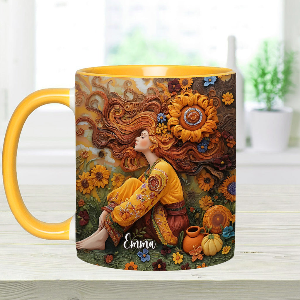 Hippie-Mädchen, Hippie-Seele, Frieden, Liebe – Personalisierte Tasse mit Hippie-Akzent