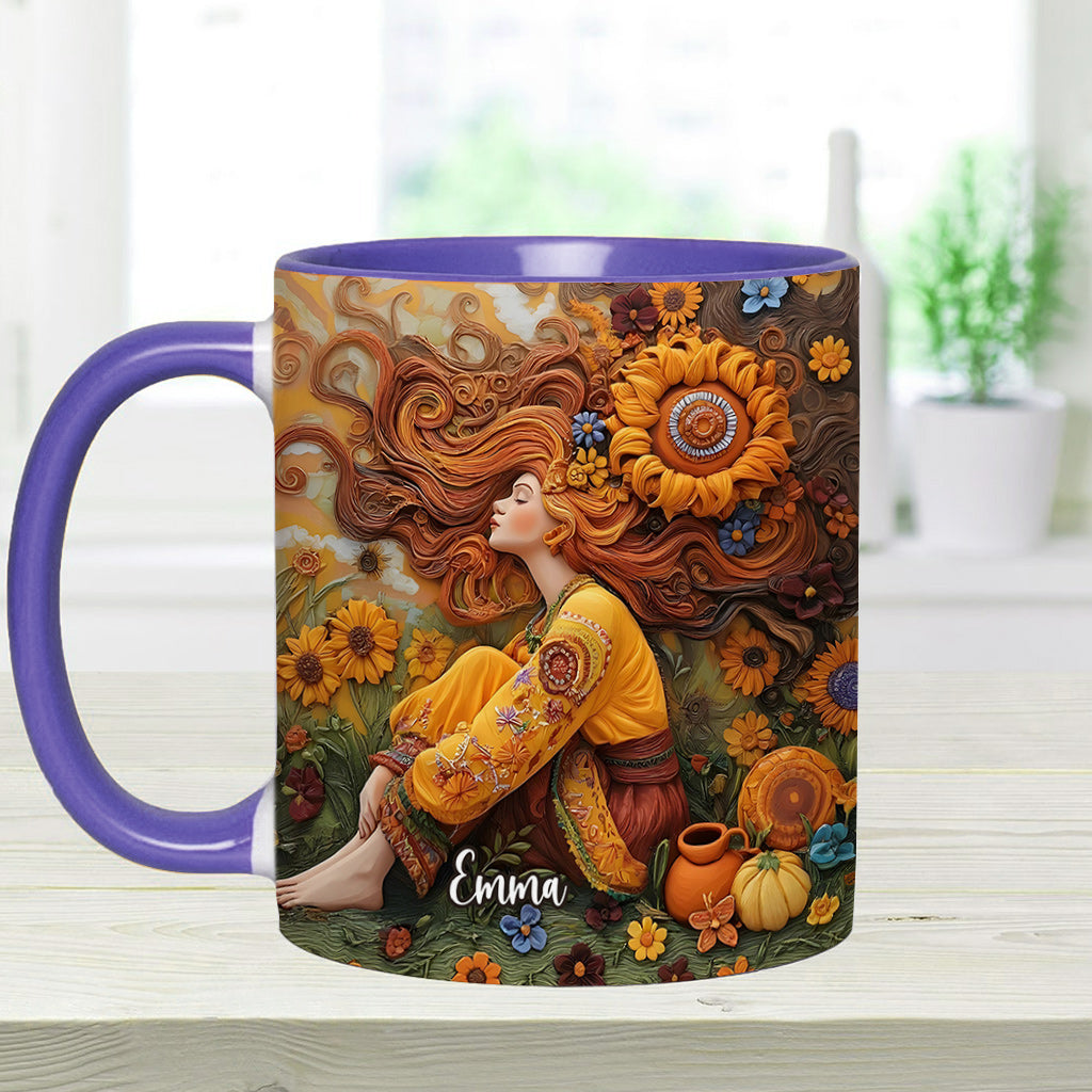 Hippie-Mädchen, Hippie-Seele, Frieden, Liebe – Personalisierte Tasse mit Hippie-Akzent