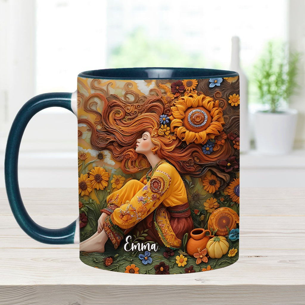 Hippie-Mädchen, Hippie-Seele, Frieden, Liebe – Personalisierte Tasse mit Hippie-Akzent