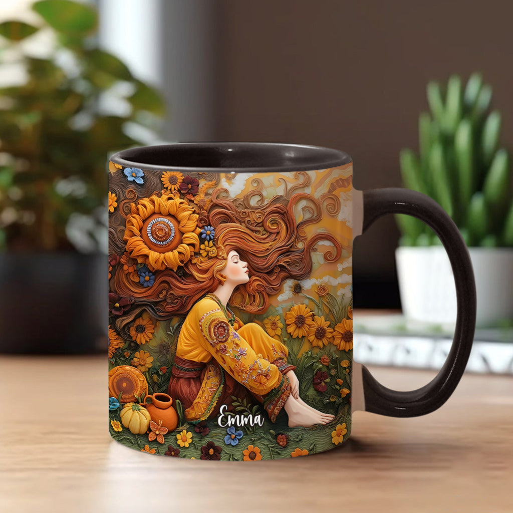 Hippie-Mädchen, Hippie-Seele, Frieden, Liebe – Personalisierte Tasse mit Hippie-Akzent