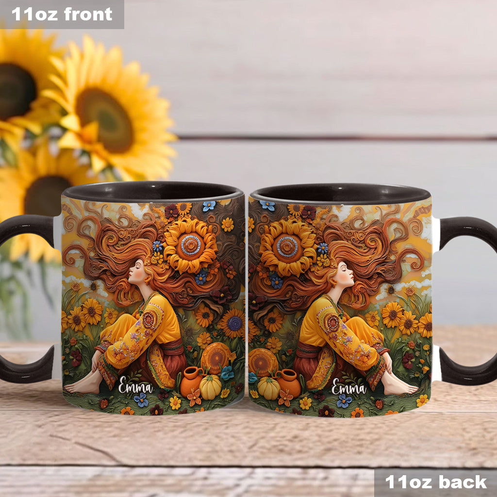 Hippie-Mädchen, Hippie-Seele, Frieden, Liebe – Personalisierte Tasse mit Hippie-Akzent