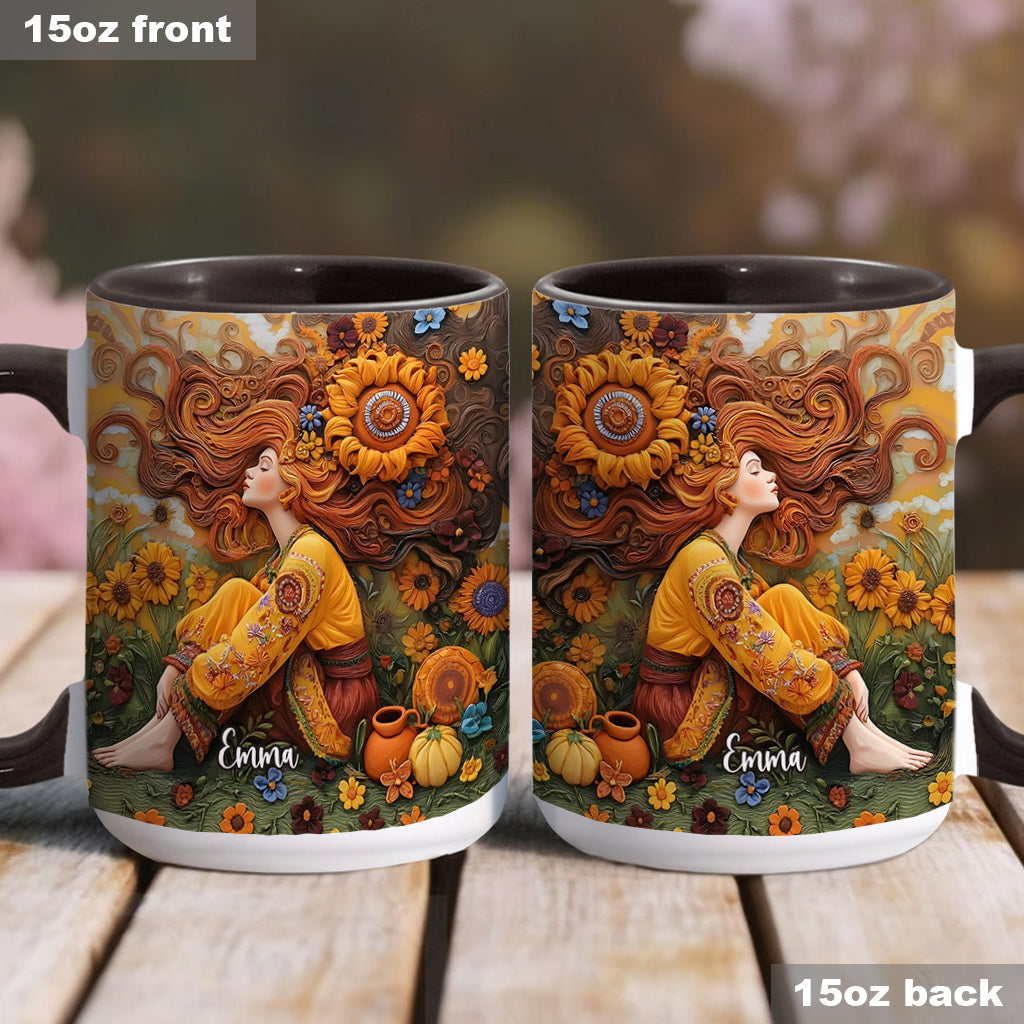 Hippie-Mädchen, Hippie-Seele, Frieden, Liebe – Personalisierte Tasse mit Hippie-Akzent