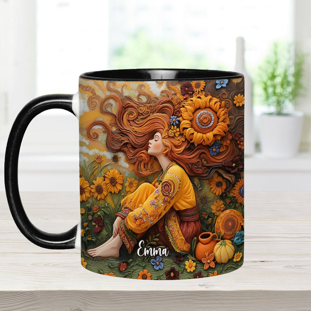 Hippie-Mädchen, Hippie-Seele, Frieden, Liebe – Personalisierte Tasse mit Hippie-Akzent