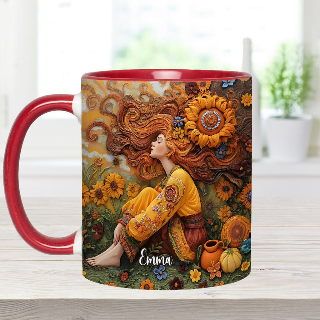 Hippie-Mädchen, Hippie-Seele, Frieden, Liebe – Personalisierte Tasse mit Hippie-Akzent