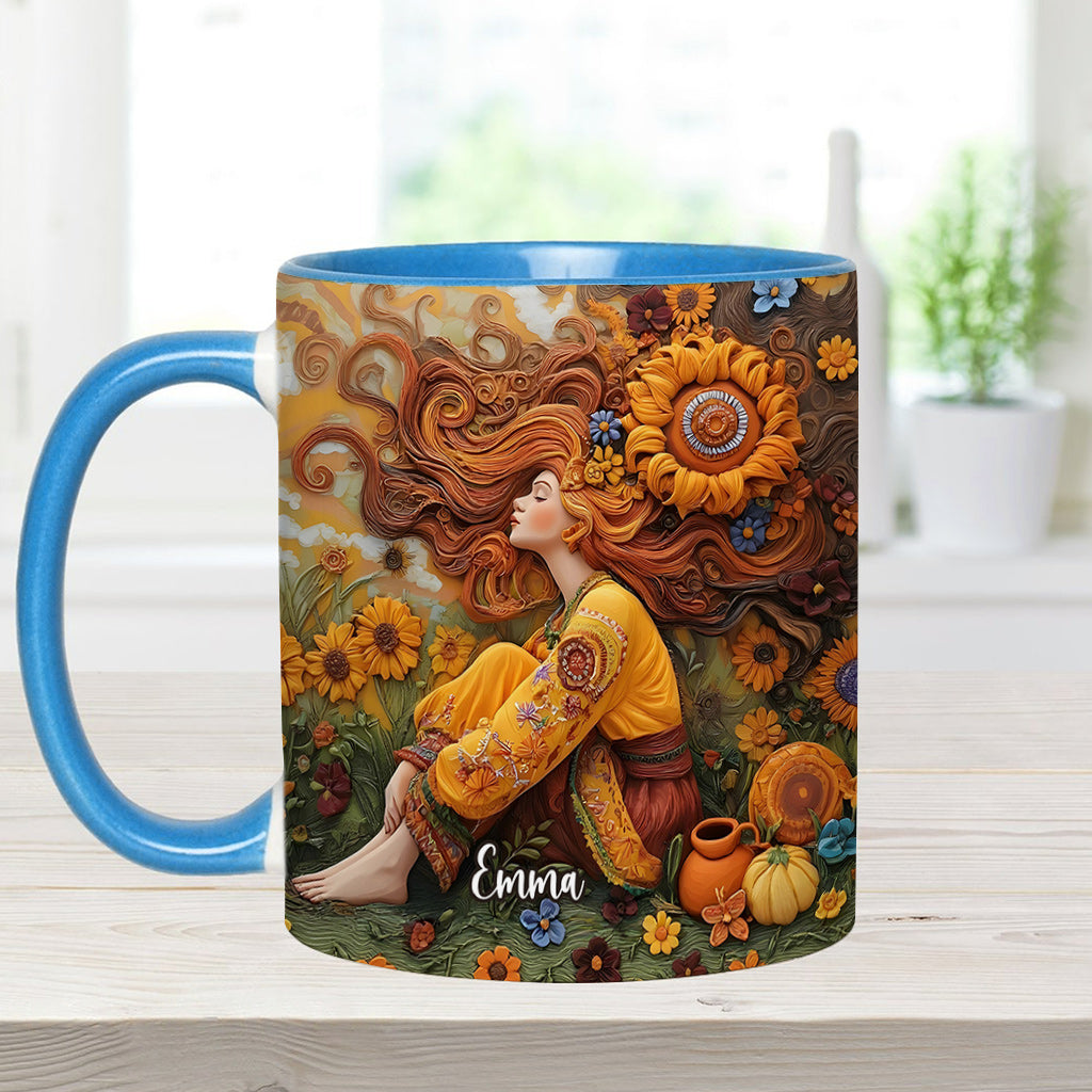 Hippie-Mädchen, Hippie-Seele, Frieden, Liebe – Personalisierte Tasse mit Hippie-Akzent