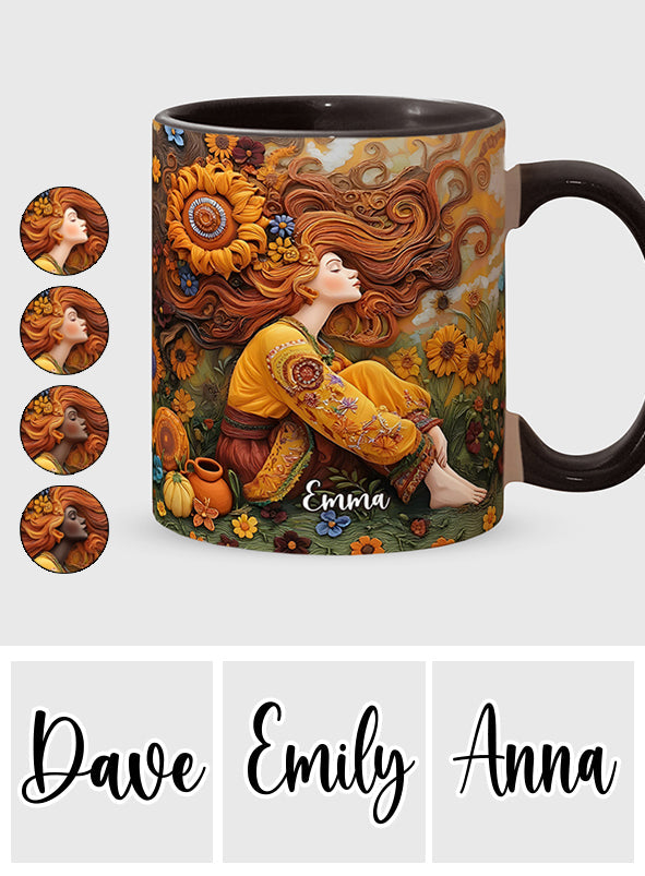 Hippie-Mädchen, Hippie-Seele, Frieden, Liebe – Personalisierte Tasse mit Hippie-Akzent
