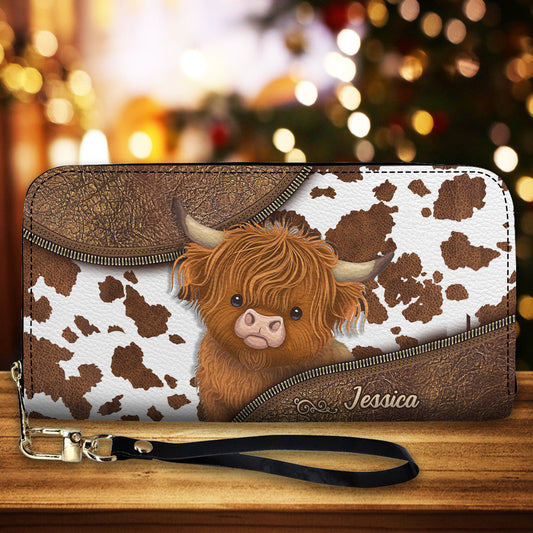 Juste une fille qui aime les vaches des Highlands - Portefeuille long en cuir personnalisé