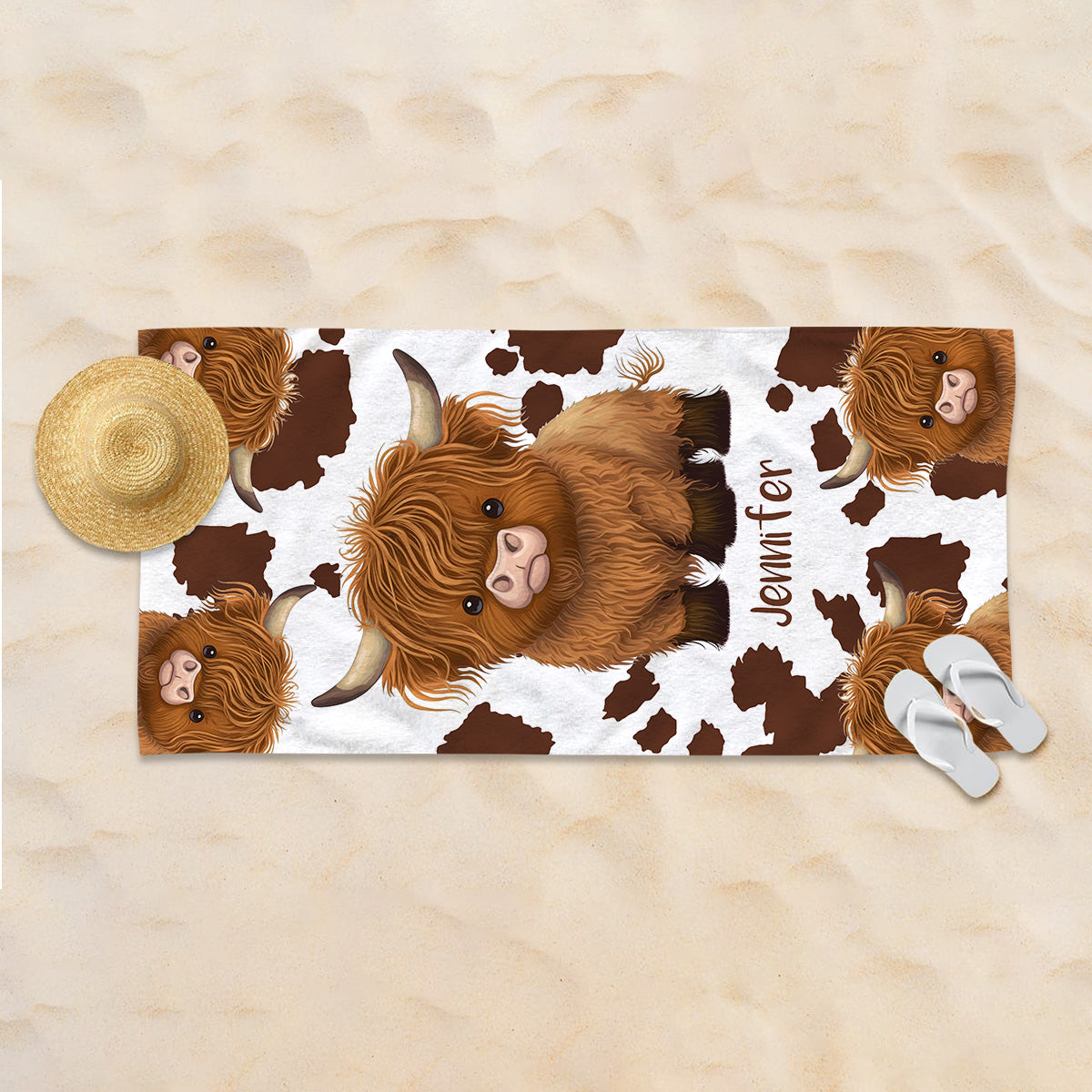 Serviette de plage/de bain personnalisée à séchage rapide « Juste une fille qui aime les vaches des Highlands »