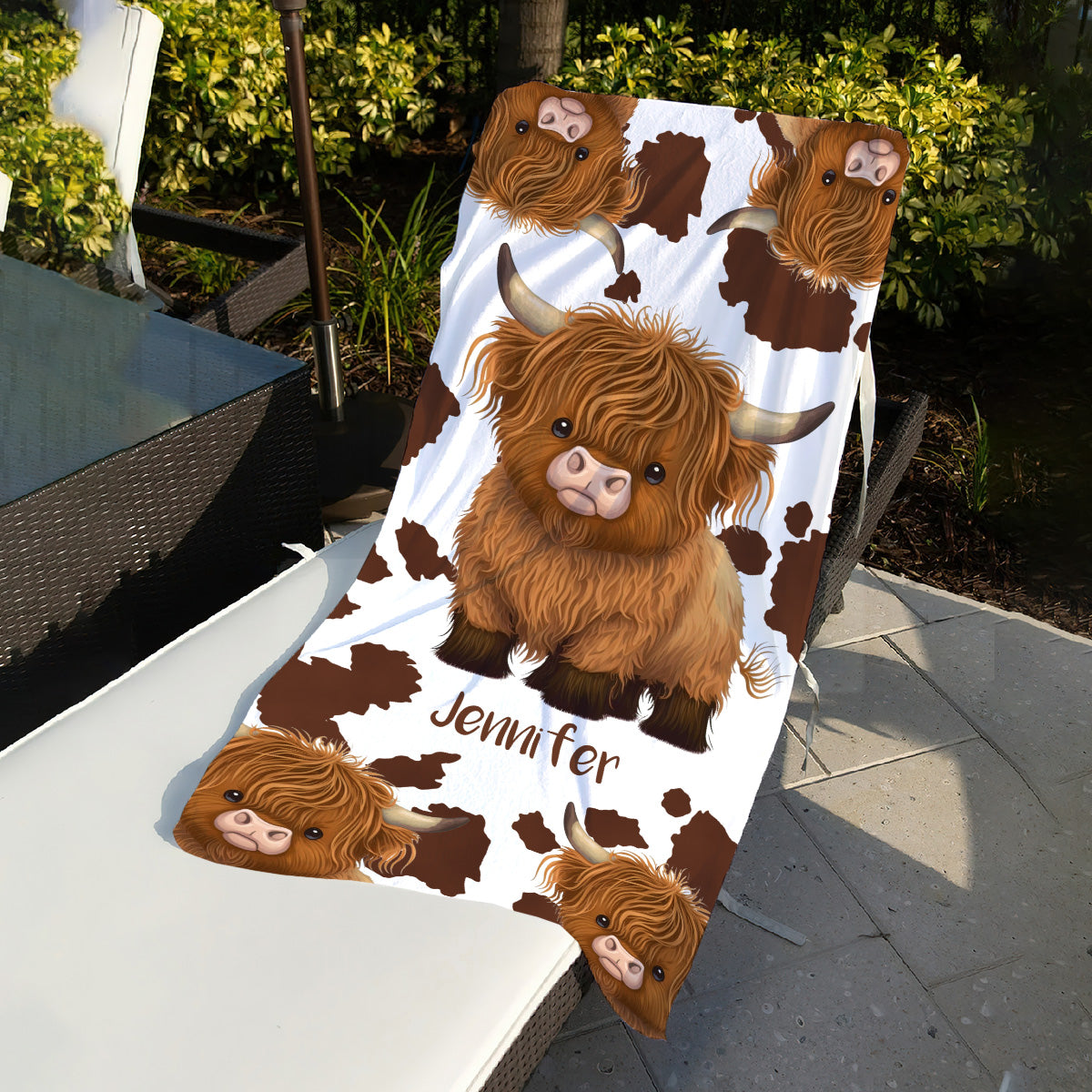 Serviette de plage/de bain personnalisée à séchage rapide « Juste une fille qui aime les vaches des Highlands »