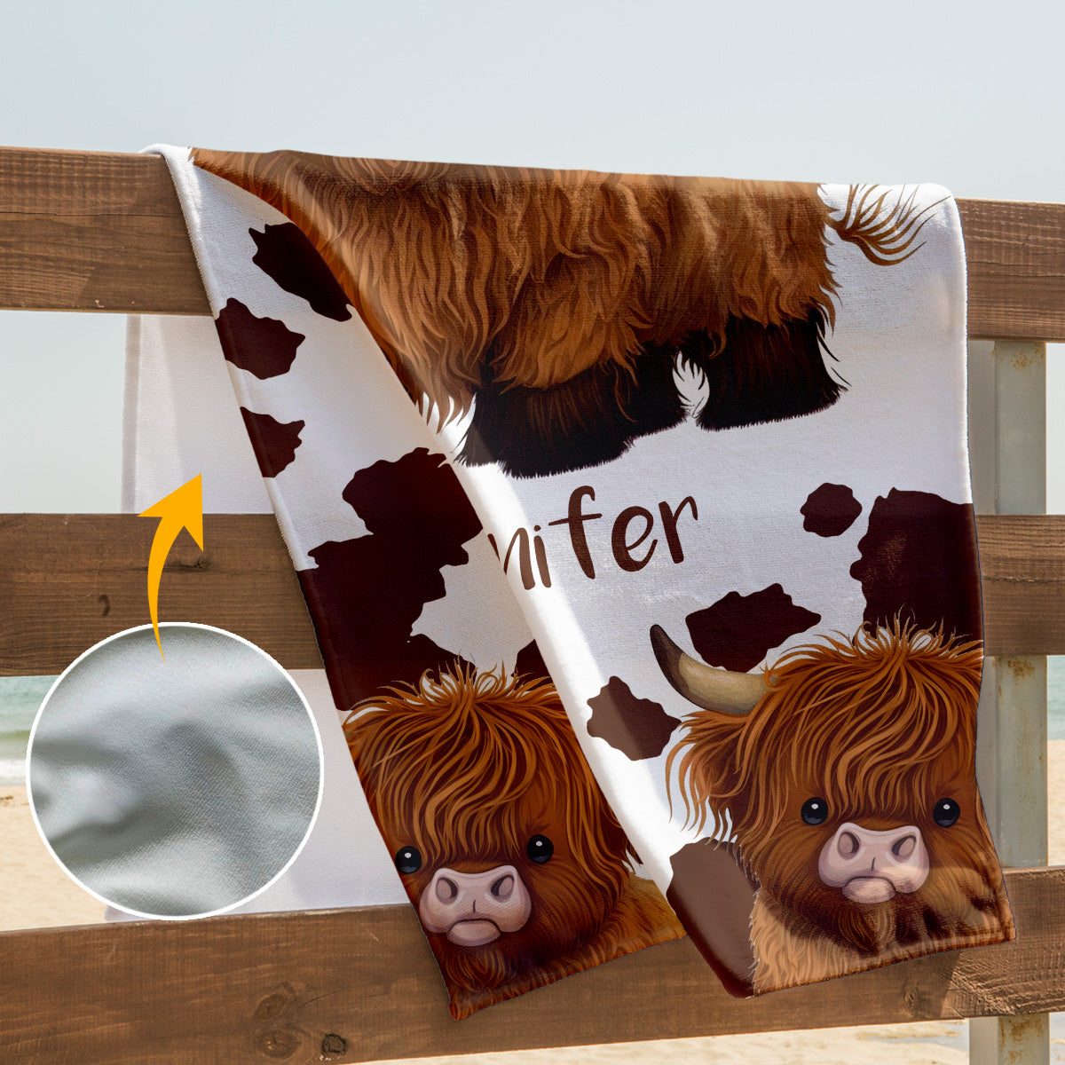 Serviette de plage/de bain personnalisée à séchage rapide « Juste une fille qui aime les vaches des Highlands »