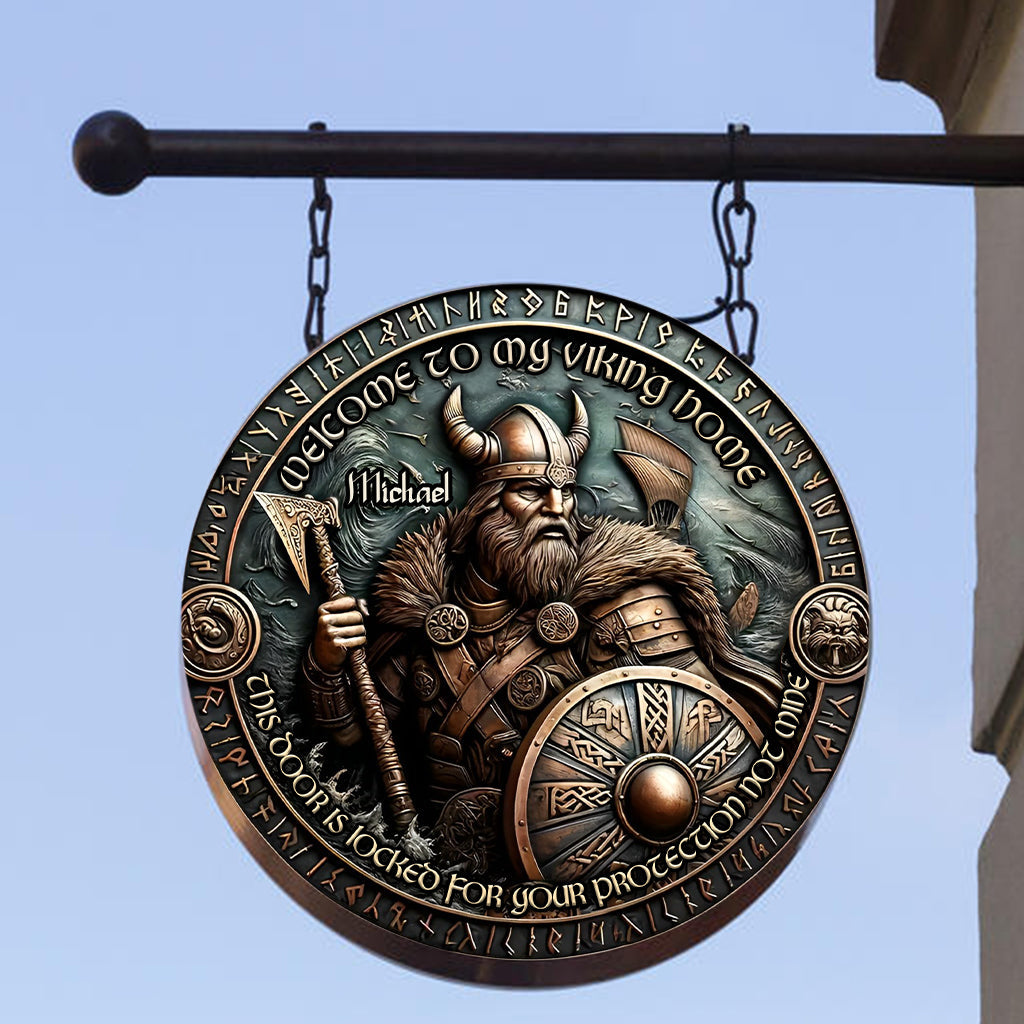 This Door Is Locked For Your Protection Not Mine - Personalized Viking Round Metal Sign