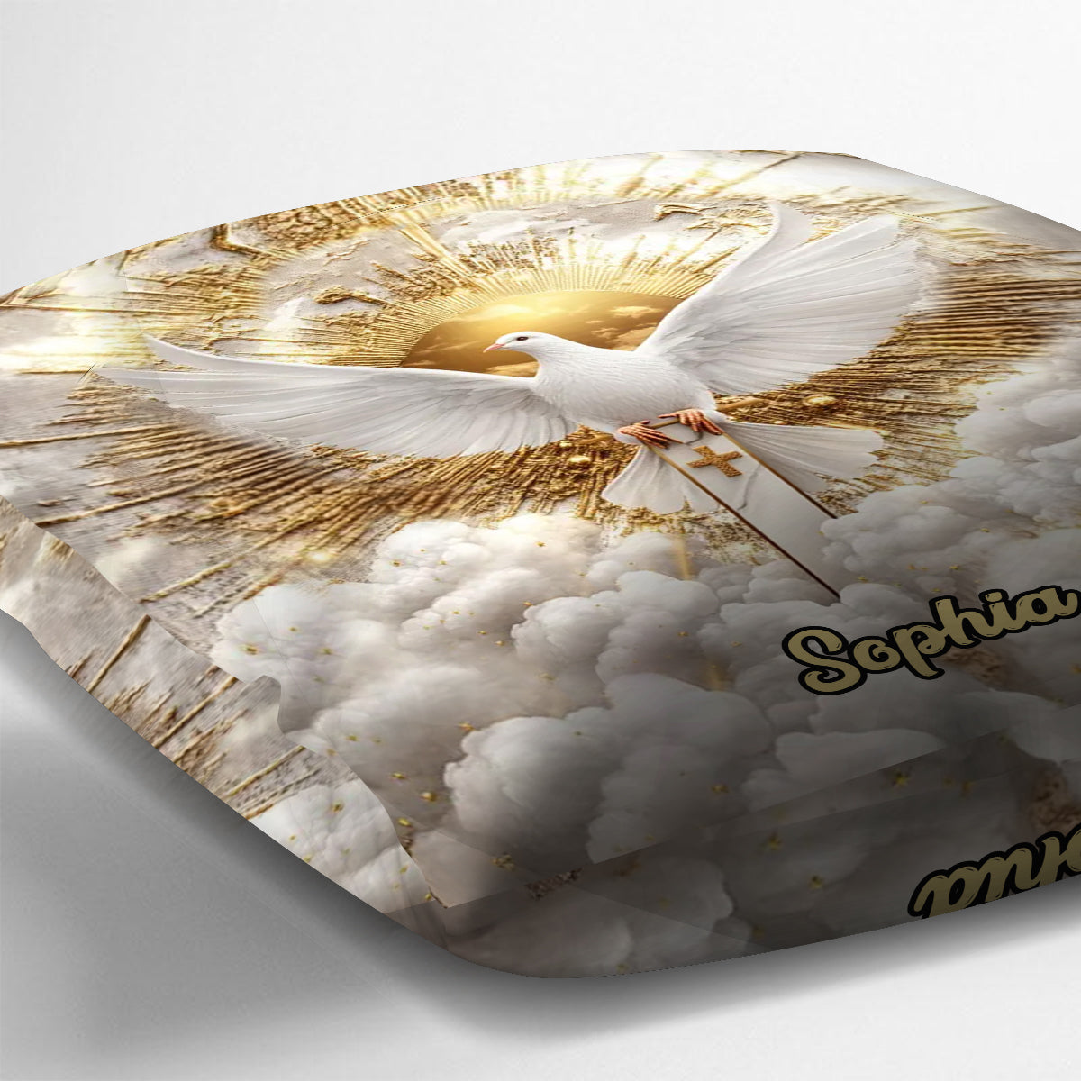 Coussin décoratif chrétien personnalisé « Colombe de la paix »